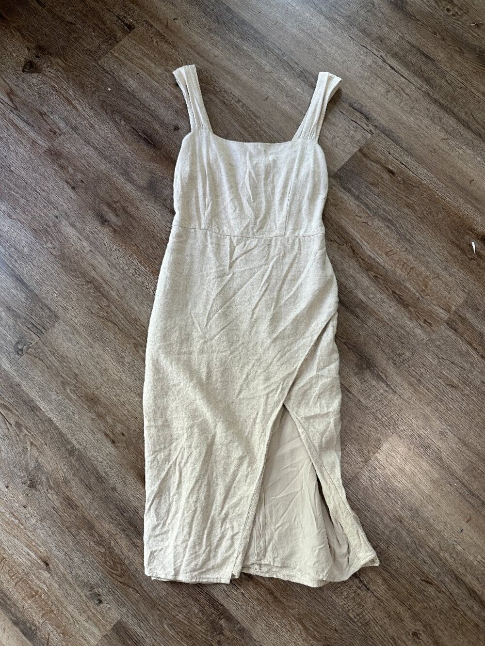 Abercrombie & Fitch Midi Dress Small Tan Linen Sleeveless Slit Summer Boho